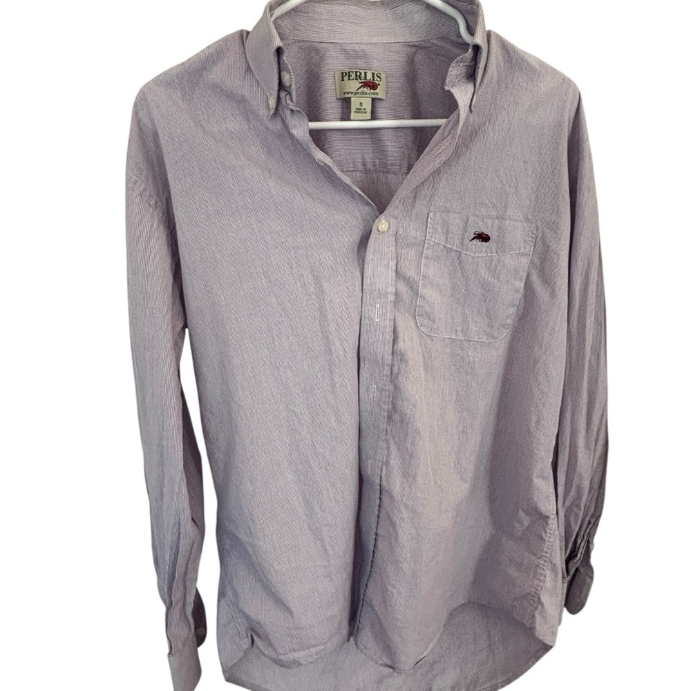 Perlis Purple Pinstripe Button-Down Shirt — Men’s Small